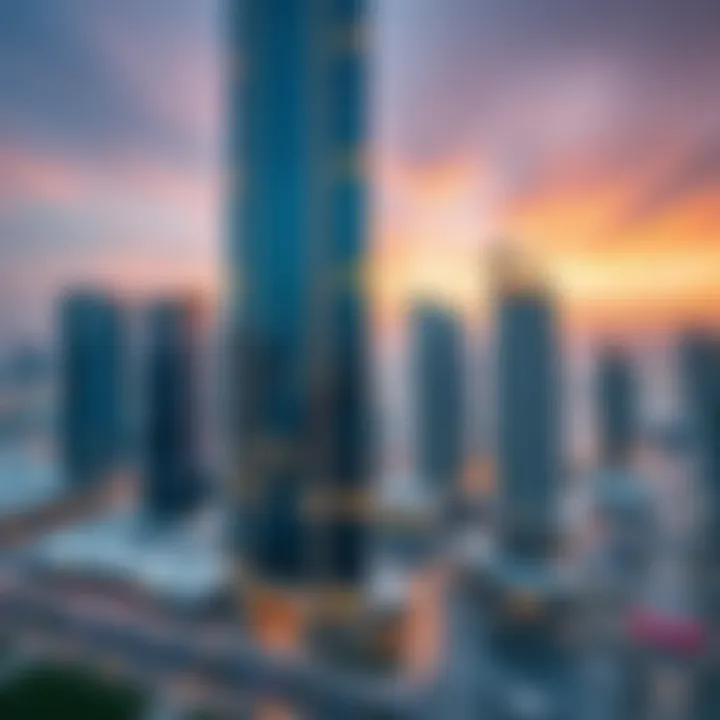 Architectural Marvel of Najma Tower The stunning façade of Najma Tower reflecting Dubai's skyline