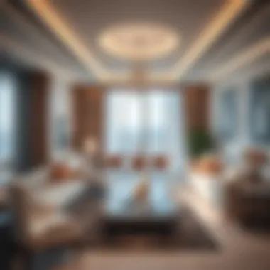 Luxurious interior of an apartment in an ocean tower