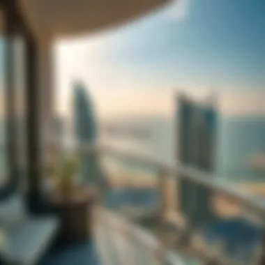 Panoramic view from a balcony of an ocean tower overlooking the sea