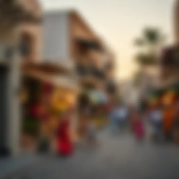 Vibrant street scene in Oud Al Muteena highlighting cultural diversity