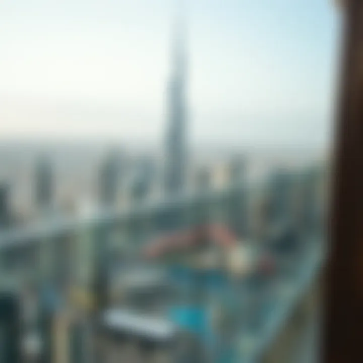 Panoramic view from a balcony overlooking Dubai skyline