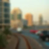 Scenic view of Dafza Metro station with surrounding buildings
