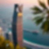 Aerial view of Saif Tower showcasing its unique design against the Dubai skyline
