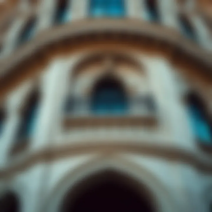 Detailed close-up of the architectural features of the building