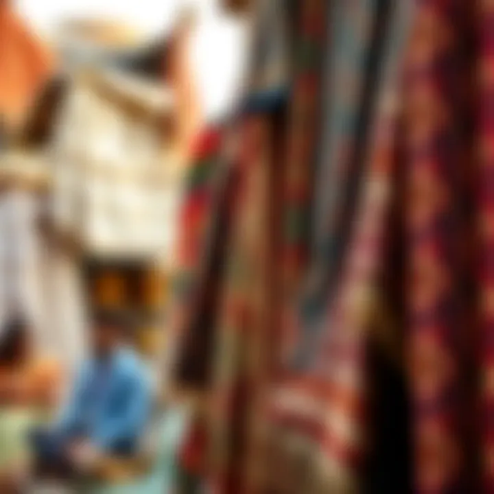 Intricate traditional textiles available at Souk Naif, reflecting local craftsmanship