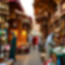 A vibrant scene of vendors showcasing traditional goods at Souq Al Jubail