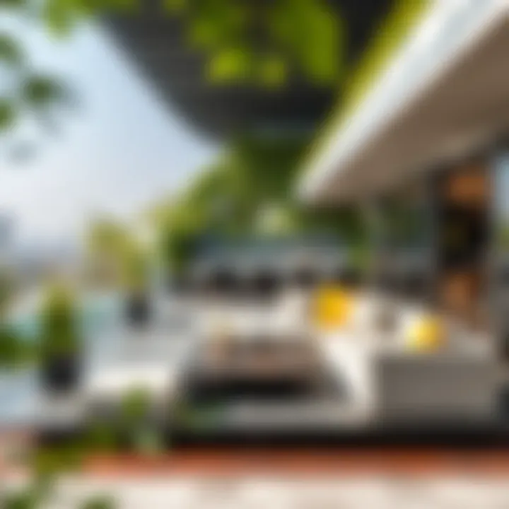 Modern terrace design featuring green spaces