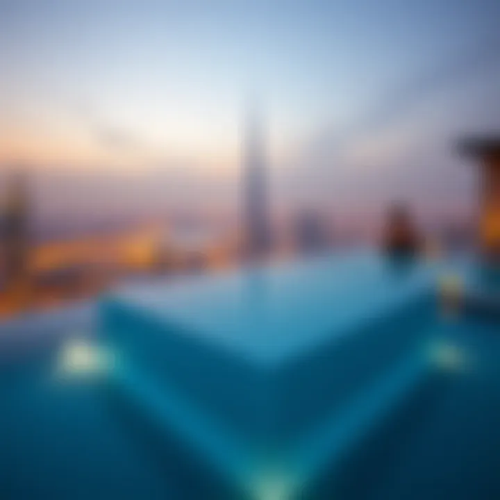 An impressive rooftop infinity pool with panoramic views of Dubai