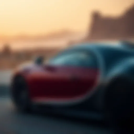 Luxury Bugatti parked in a stunning Dubai landscape