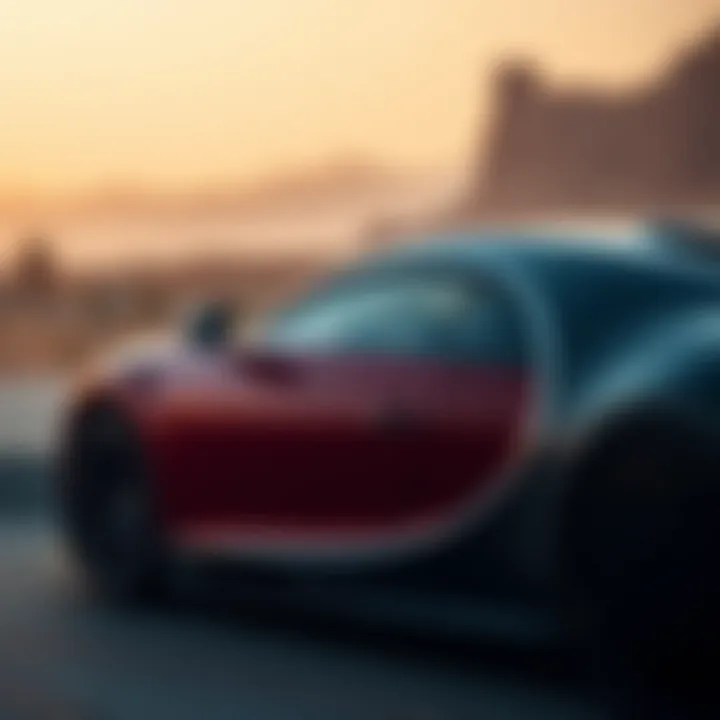 Luxury Bugatti parked in a stunning Dubai landscape