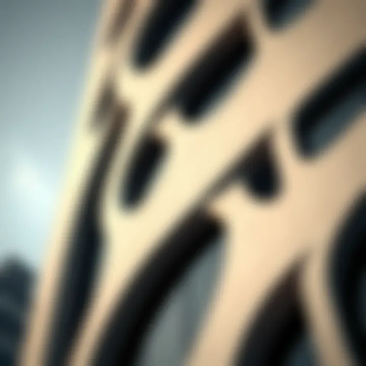 Close-up of the Maze Tower's unique architectural design and façade textures