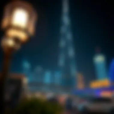 Night view of the Maze Tower illuminated, reflecting Dubai's luxury lifestyle