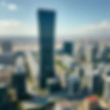 Panoramic shot of the surrounding area highlighting real estate developments near Maze Tower