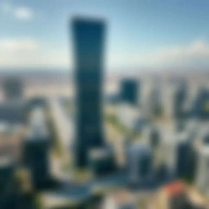 Panoramic shot of the surrounding area highlighting real estate developments near Maze Tower