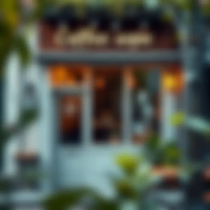 Charming coffee shop exterior in an urban setting