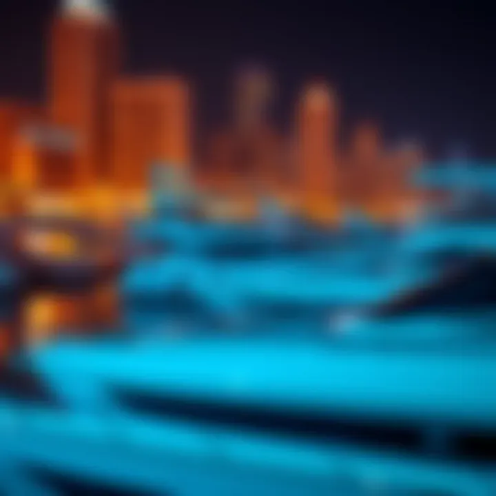 Luxurious yachts docked at Wyndham Marina with vibrant city backdrop