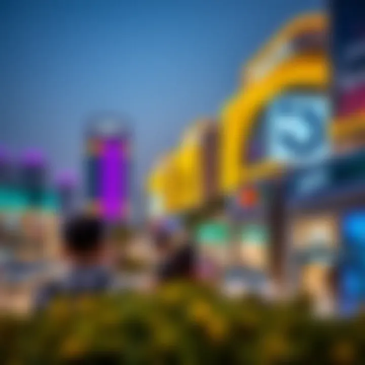 Evening Ambiance of Festival City An evening view of Festival City illuminated with vibrant lights