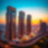 Stunning architectural view of Forte Tower 2 at sunset