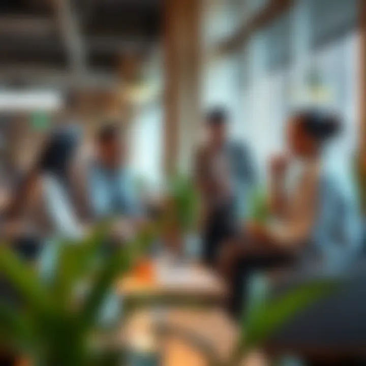 Collaboration in Coworking Spaces Illustration of diverse professionals collaborating in a coworking space