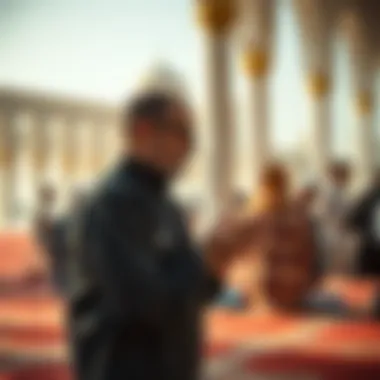 Worshippers engaged in prayer in a tranquil setting