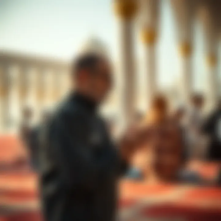 Worshippers engaged in prayer in a tranquil setting