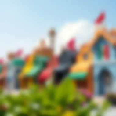 Colorful pavilions representing different countries