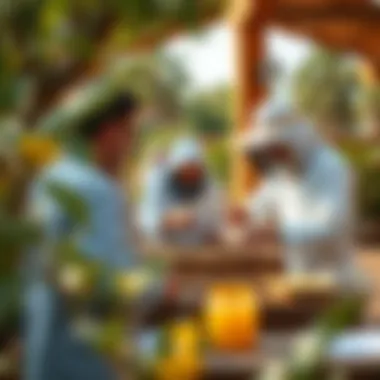 Educational Engagement at Hatta Honey Bee Garden Visitors engaging in educational activities about beekeeping and honey production