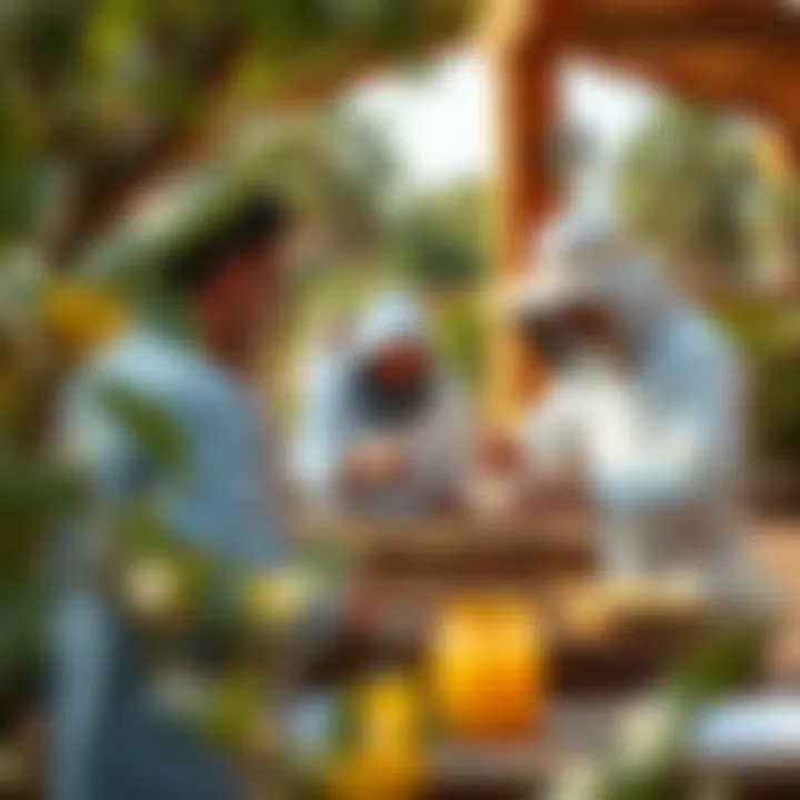 Educational Engagement at Hatta Honey Bee Garden Visitors engaging in educational activities about beekeeping and honey production