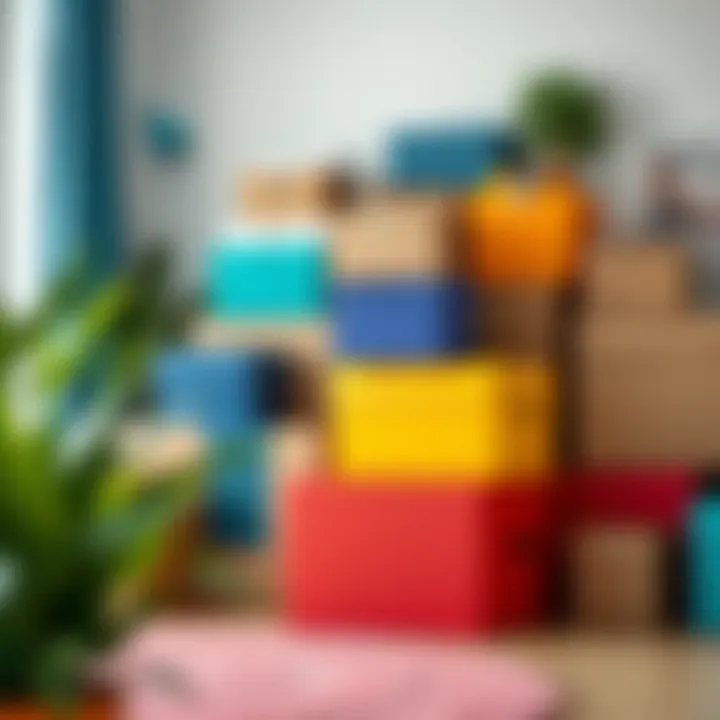 Colorful boxes neatly packed for a move