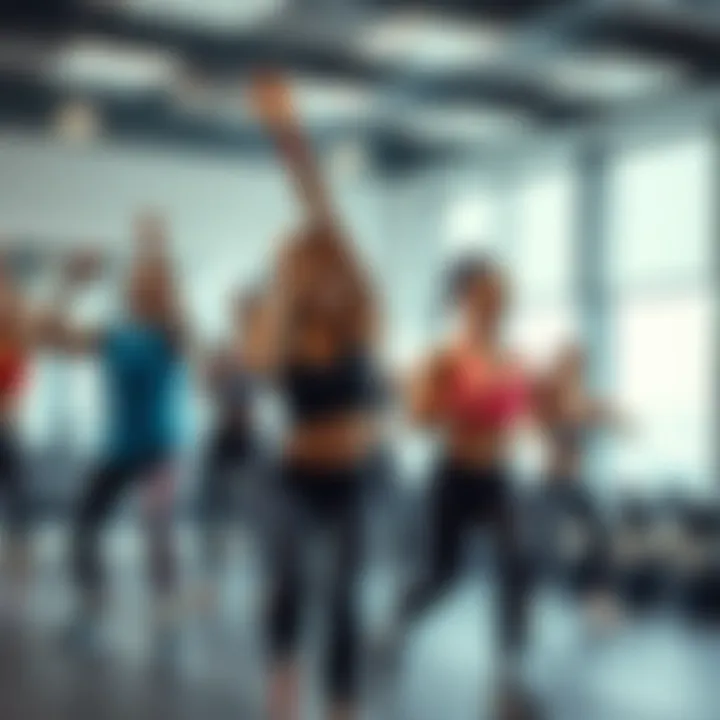 Group fitness class with vibrant energy