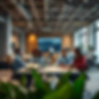 Collaboration area featuring diverse teams in a tech environment