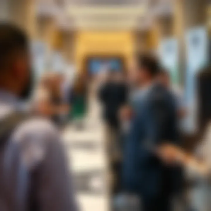 Job seekers interacting with employers at a career fair.
