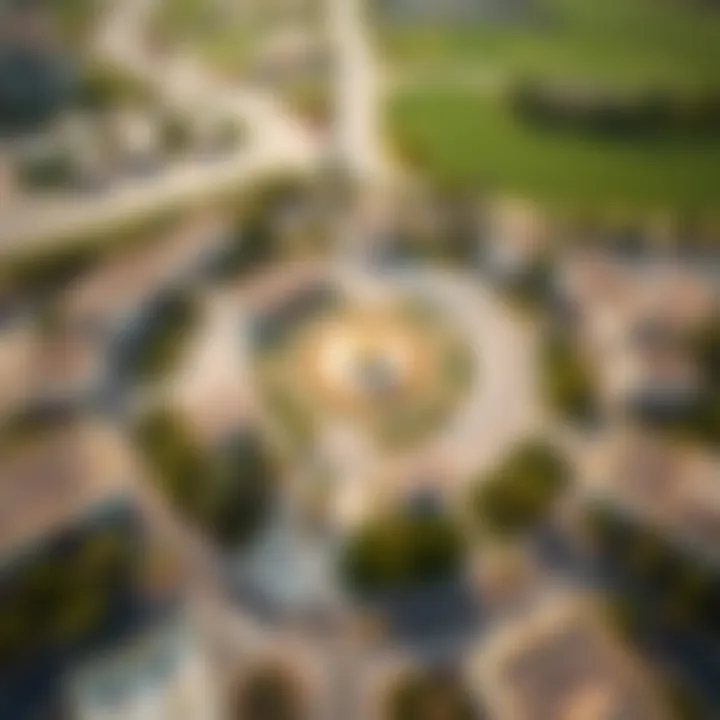 Aerial Perspective of Jumeirah Village Circle Aerial view of Jumeirah Village Circle showcasing its layout and greenery