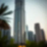 The striking facade of Oxford Tower against the Dubai skyline