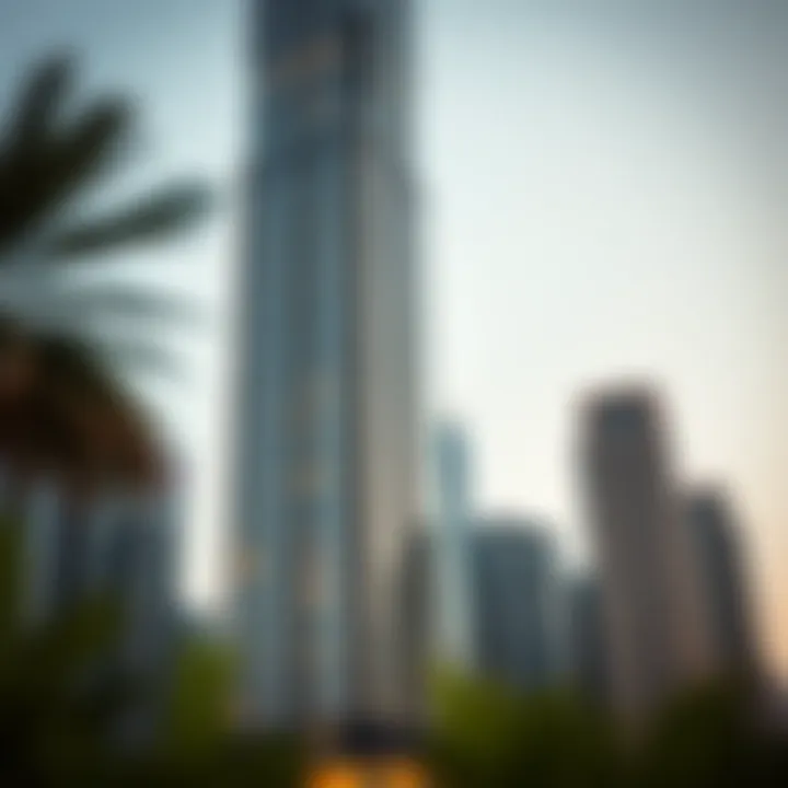 The striking facade of Oxford Tower against the Dubai skyline