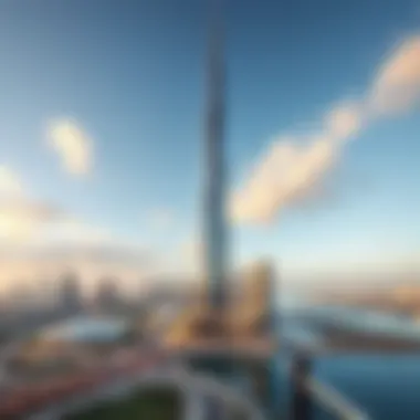 A panoramic view showcasing Oxford Tower in the context of Dubai