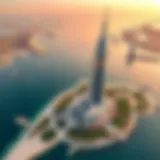 Aerial view of Palm View Tower nestled in Palm Jumeirah