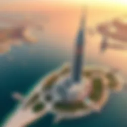 Aerial view of Palm View Tower nestled in Palm Jumeirah