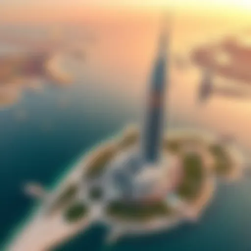 Aerial view of Palm View Tower nestled in Palm Jumeirah