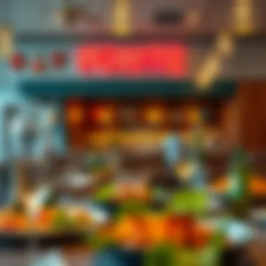 A vibrant dining scene showcasing a variety of cuisines