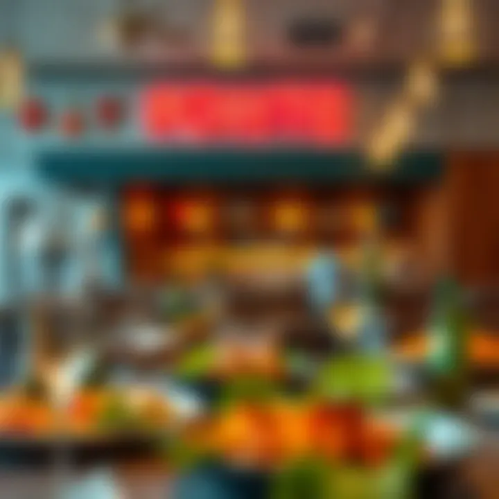 A vibrant dining scene showcasing a variety of cuisines