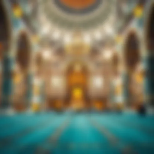 Interior view of a mosque during Friday prayers