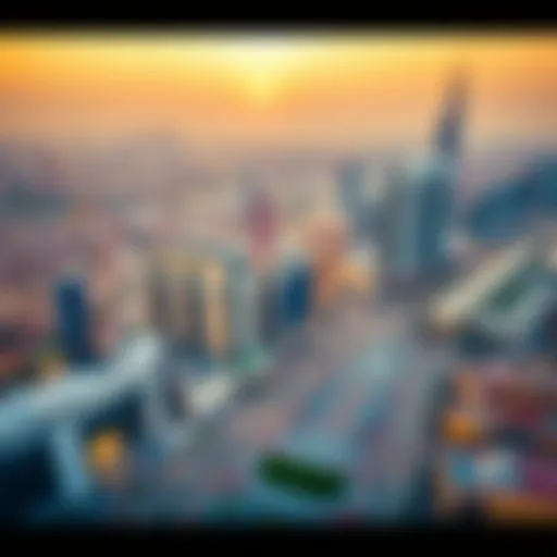 Aerial view showcasing the skyline of Sharjah and Dubai