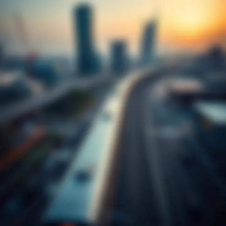 Aerial view of a metro station in Dubai showcasing city connectivity