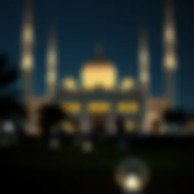 Beautiful mosque illuminated at night during Ramadan