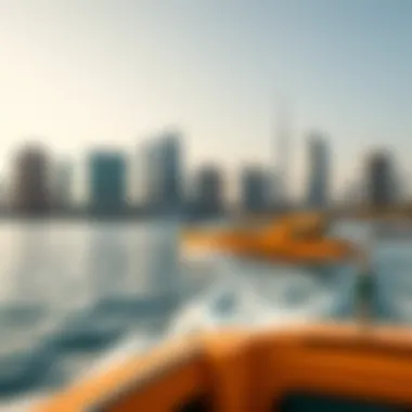 Scenic view of RTA Marina Water Taxi navigating Dubai's coastline