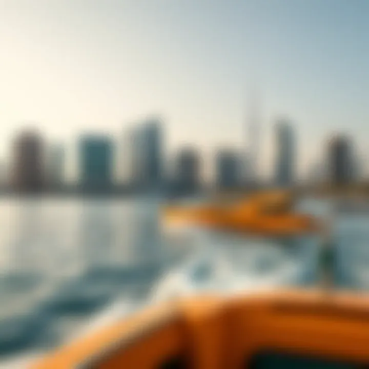 Scenic view of RTA Marina Water Taxi navigating Dubai's coastline