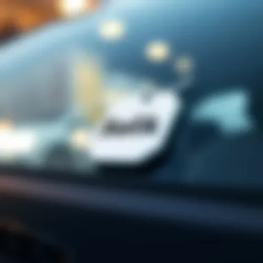Close-up of a Salik tag on a vehicle windshield