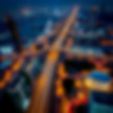 Aerial shot of Sheikh Zayed Road emphasizing its significance in the city.