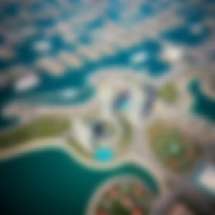 Aerial Perspective of Yas Island's Green Urban Planning Aerial view of Yas Island showcasing its green spaces and urban design.